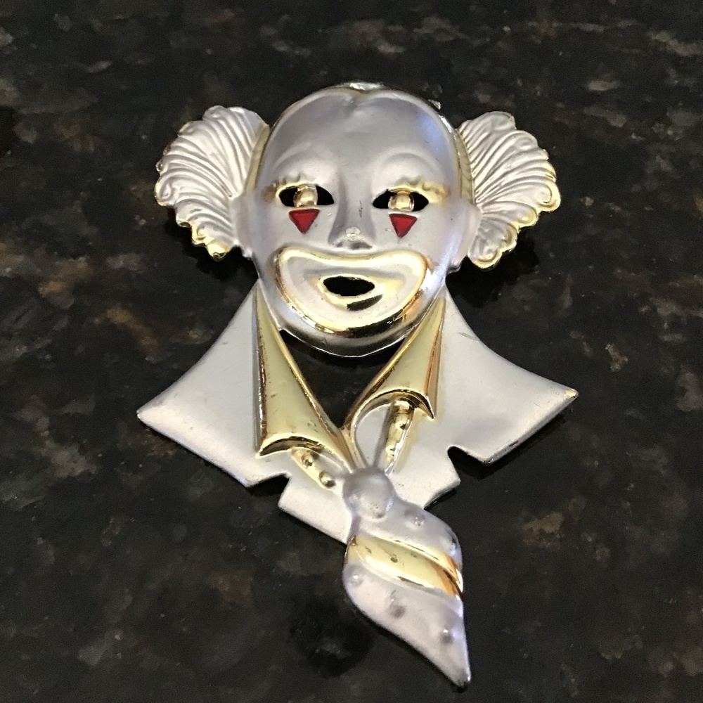 Vintage CLOWN Brooch Clown 3" METAL Costume Jewelry